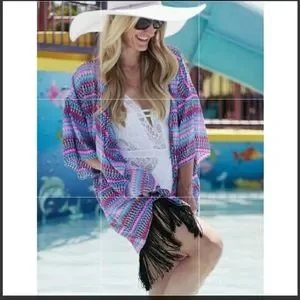 Top LuLaRoe Monroe - Taille S - Design Rose Orange Avec Franges Noires - Neuf Avec étiquettes